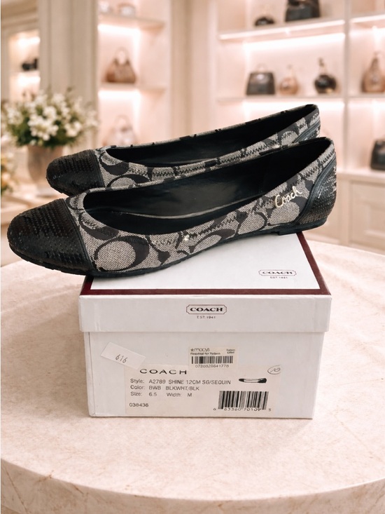 Coach Shoes - Coach Black/Grey Signature C Canvas & Sequins Ballet Flats Vintage 2009 6.5 EUC